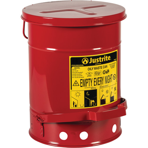 Oily Waste Cans, FM Approved/UL Listed, 6 US Gal., Red Oxymax Inc
