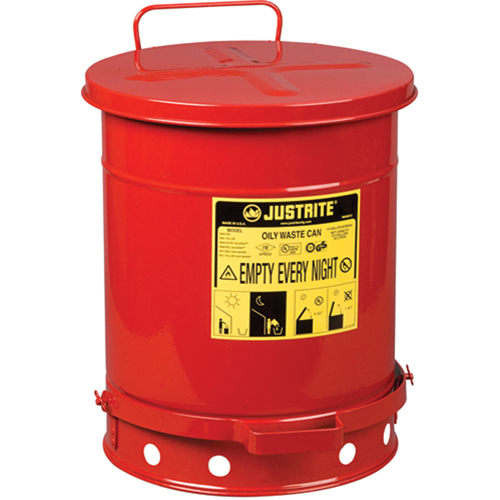 Oily Waste Cans, FM Approved/UL Listed, 10 US gal., Red Oxymax Inc