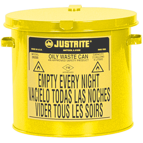 Contenants pour d&eacute;chets huileux, Homologu&eacute; FM/List&eacute; UL, 2 gal. US, Jaune Oxymax Inc