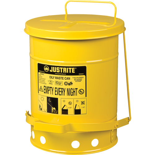 Oily Waste Cans, FM Approved/UL Listed, 6 US Gal., Yellow Oxymax Inc