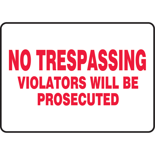 "No Trespassing" Sign, 10" x 14", Vinyl, English Oxymax Inc