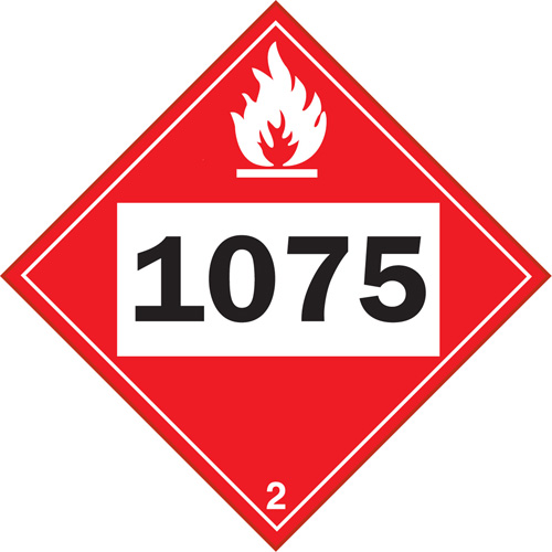 1075 Liquefied Petroleum Flammable Gas TDG Placard, Plastic Oxymax Inc