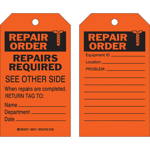 &eacute;tiquette pour les r&eacute;parations de s&eacute;curit&eacute;, Polyester, 4" la x 7" h, Anglais Oxymax Inc