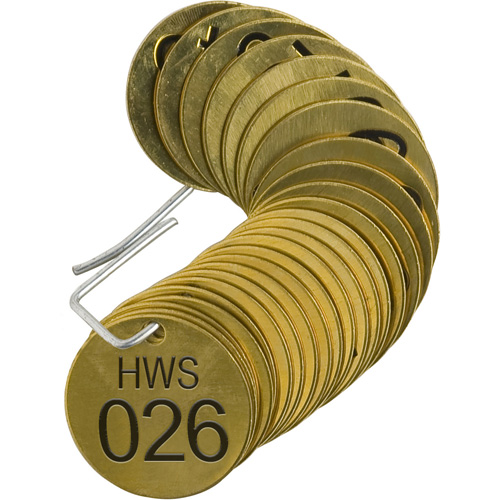 &eacute;tiquettes num&eacute;rot&eacute;es pour vannes HWS, # 026-050, Laiton, 1,5" dia. Oxymax Inc