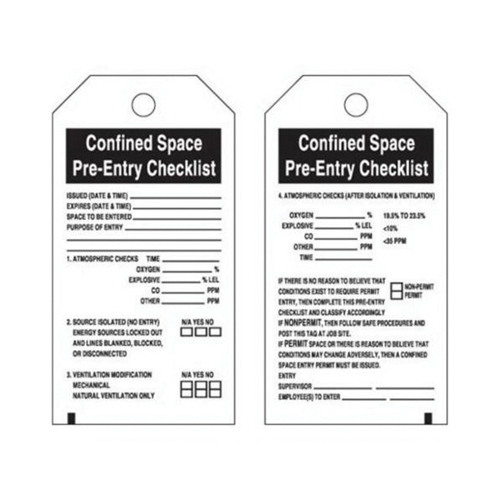 "Confined Space" Tags, Polyester, 3" W x 5-3/4" H, English Oxymax Inc
