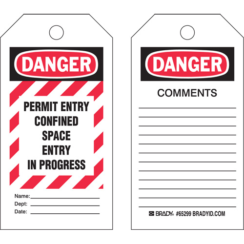 &eacute;tiquettes Confined Space, Polyester, 3" la x 5-3/4" h, Anglais Oxymax Inc
