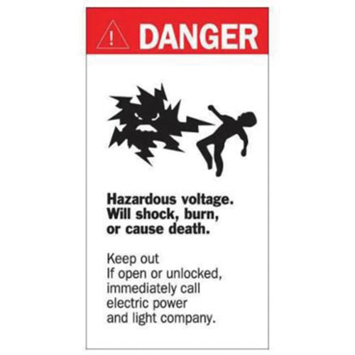 "Danger Hazardous Voltage" Sign, 8" x 4-1/2", Acrylic, English with Pictogram Oxymax Inc