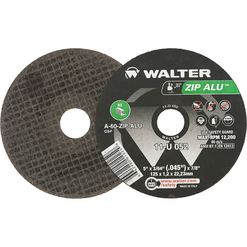 Zip Alu Cut-Off Wheel, 5" x 3/64", 7/8" Arbor, Type 1, Aluminum Oxide, 12200 RPM Oxymax Inc