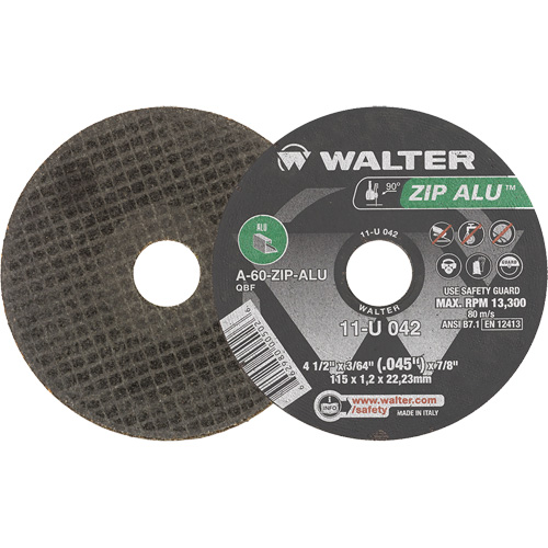 Zip Alu Cut-Off Wheel, 4-1/2" x 3/64", 7/8" Arbor, Type 1, Aluminum Oxide, 13300 RPM Oxymax Inc