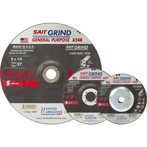 A24R Long Life Grinding Wheel, 9" x 1/4", 7/8" Arbor, Aluminum Oxide, Type 27 Oxymax Inc