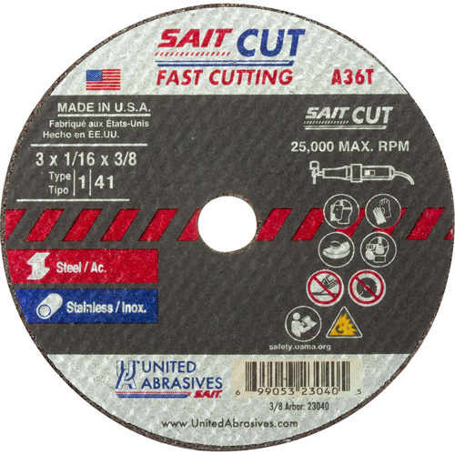 Cut-Off Wheel (A36T), 13" x 1/16", 3/8" Arbor, Type 27, Aluminum Oxide, 25000 RPM Oxymax Inc