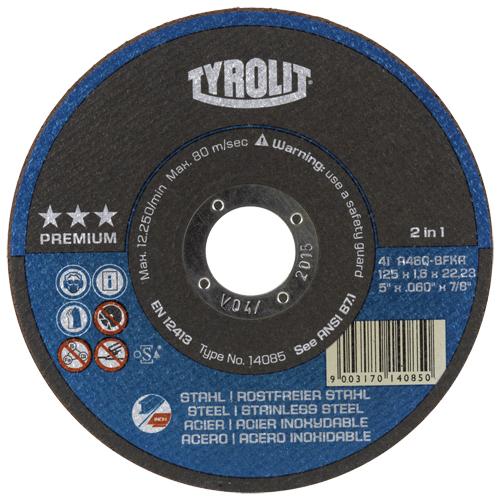 Premium 2-In-1 Thincut Cut-Off Wheels, 4-1/2" x 1/16", 7/8" Arbor, Type 1, Aluminum Oxide, 13300 RPM Oxymax Inc