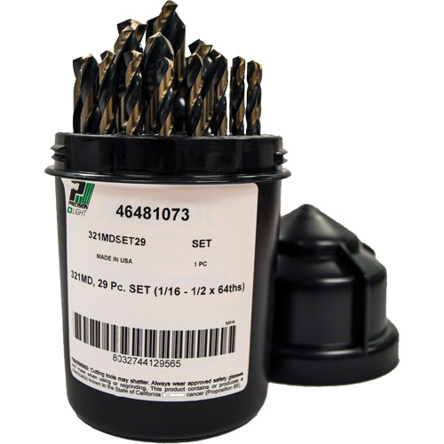 Foret pour m&eacute;canicien s&eacute;rie courte 135° - 1/16" &agrave; 1/2" par 1/64", 29 morceaux, Acier rapide Oxymax Inc