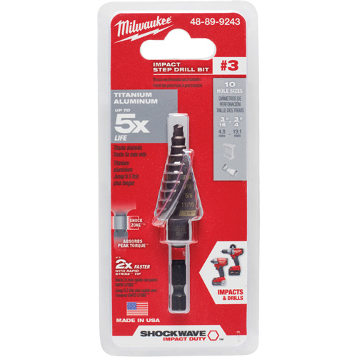 Foret &eacute;tag&eacute; #3 Shockwave Impact Duty, 3/16" - 3/4", Incr&eacute;ments de 1/16", Titane Oxymax Inc