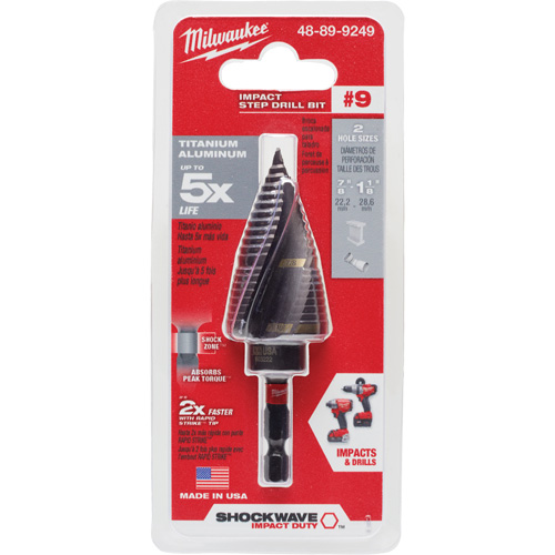 Foret &eacute;tag&eacute; #9 Shockwave Impact Duty, 7/8" - 1-1/8", Incr&eacute;ments de 1/4", Titane Oxymax Inc
