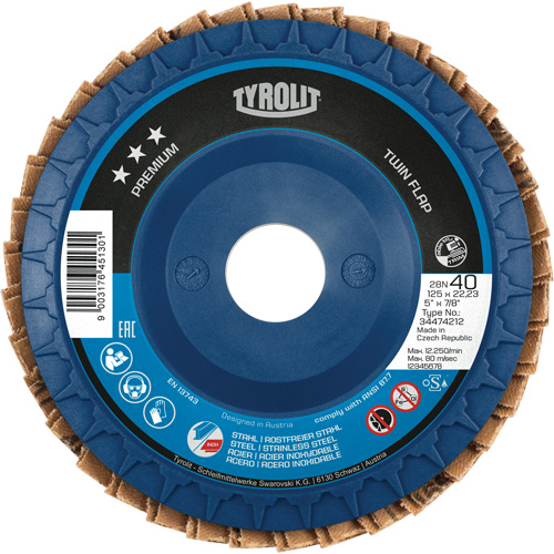 Twin Flap Disc, 5" x 7/8", Type 27, 40 Grit, Ceramic/Zirconia Alumina Oxymax Inc