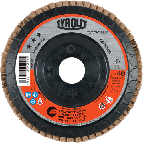 Flap Disc, 4-1/2" x 5/8"-11, Type 27, 40 Grit, Ceramic Oxymax Inc