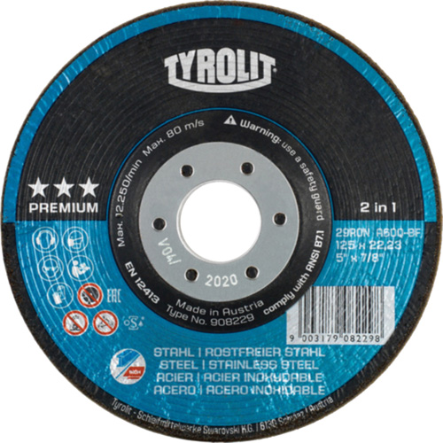 Rondeller Depressed Centre Grinding Wheel, 4-1/2", 36 Grit, 7/8", 13300 RPM, Type 29 Oxymax Inc