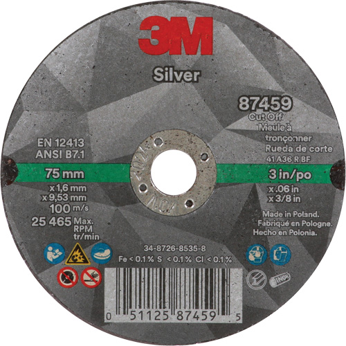 Meule &agrave; tronçonner Silver, 3" x 0,06", Arbre de 3/8"-24, Type 1, C&eacute;ramique, 25645 Tr/min Oxymax Inc