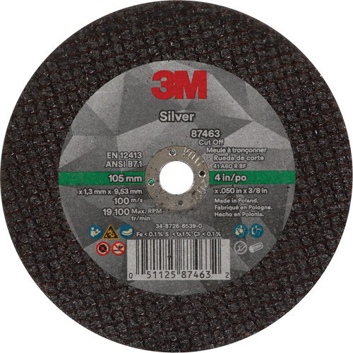 Silver Cut-Off Wheel, 4" x 0.05", 3/8"-24 Arbor, Type 1, Ceramic, 19100 RPM Oxymax Inc