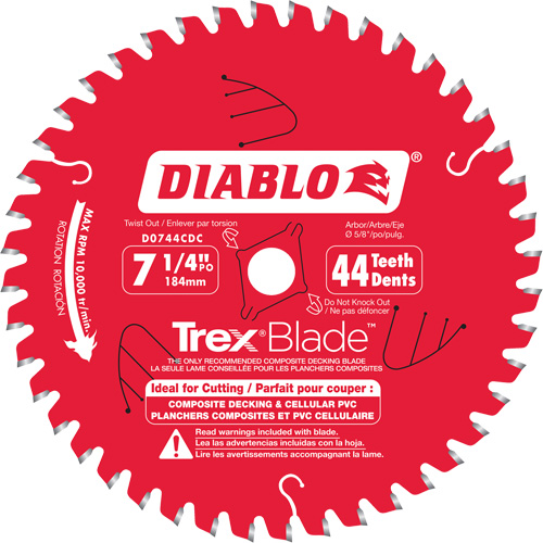 Trex&reg; Blade Cutting Saw Blade, 7-1/4", 44 Teeth, Plastic/Composite Decking Use Oxymax Inc