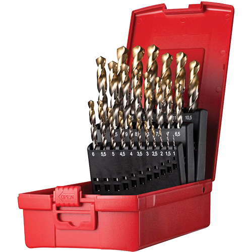 Jobber Length Drill Bit Set, 25 Pieces, High Speed Steel Oxymax Inc