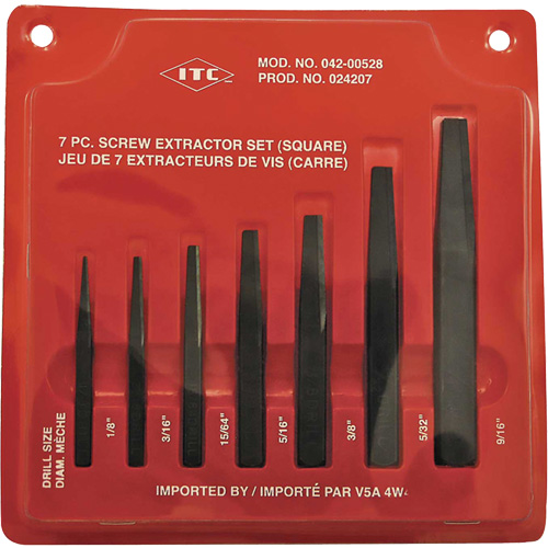 ISE-7 7-Piece Square Screw Extractor Set, For Screw Size 1/8" - 9/16" Oxymax Inc