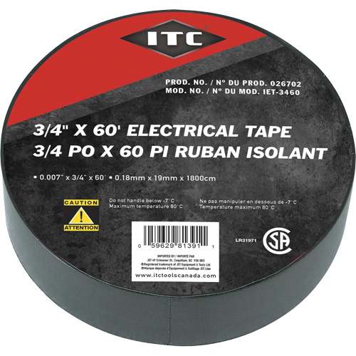 IET-3460 Ruban isolant, Ruban &eacute;lectrique, Rubans isolant, 19 mm (3/4") x 18,28 m (60'), Noir Oxymax Inc
