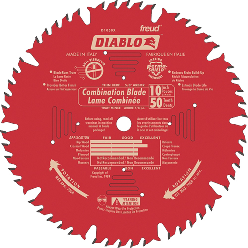 Contractor Saw Blades - Combination Saw Blades, 10", 50 Teeth, Wood Use Oxymax Inc