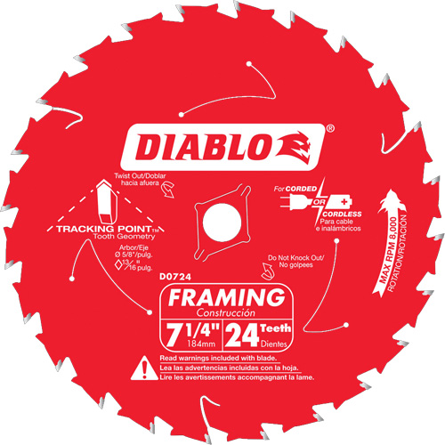 Framing Saw Blade, 7-1/4", 24 Teeth, Wood Use Oxymax Inc