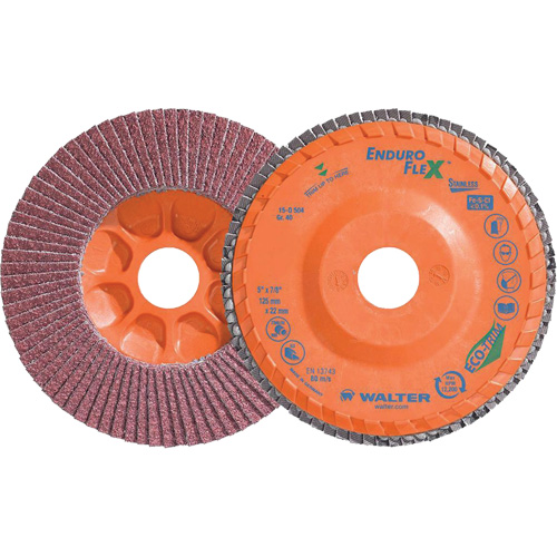 Disque &agrave; lamelles Stainless Enduro-Flex, 5" x 5", Type 27, Grain 40, Alumine de zirconium Oxymax Inc