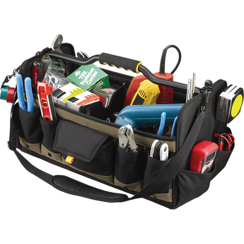 Open Top 20" Soft Side Tool Boxes, Polyester, 27 Pockets, Black Oxymax Inc