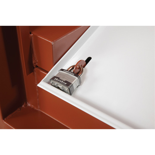 Coffre de chantier et surface de travail sur le terrain, 33" la x 63" p x 80" h, Acier, Rouge Oxymax Inc