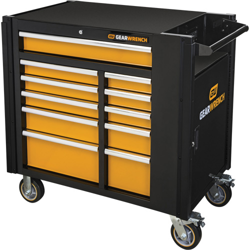 Powered Tool Cart, 11 Drawers, 42-1/2" W x 24-7/16" D x 41" H, Black/Orange Oxymax Inc