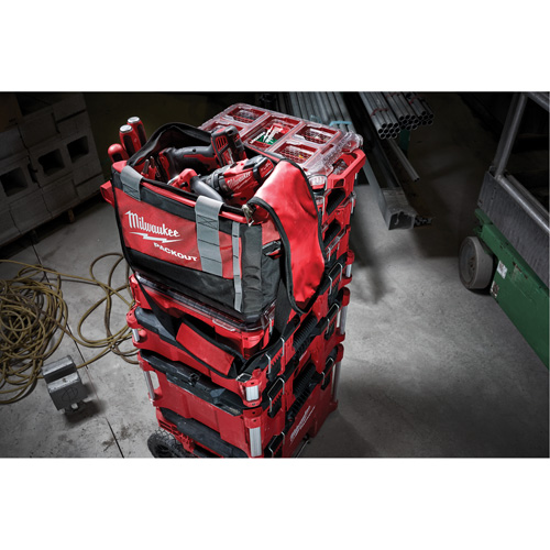 Packout Tool Bag, Ballistic Nylon, 8 Pockets, Black/Red Oxymax Inc