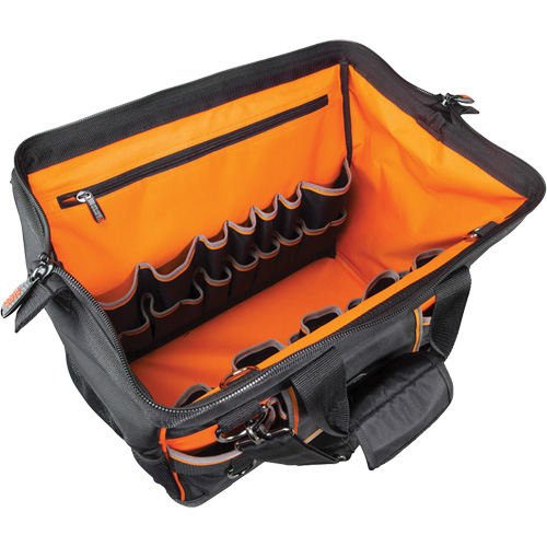 Tradesman Pro Wide-Open Tool Bag, Ballistic Nylon, 42 Pockets, Black Oxymax Inc