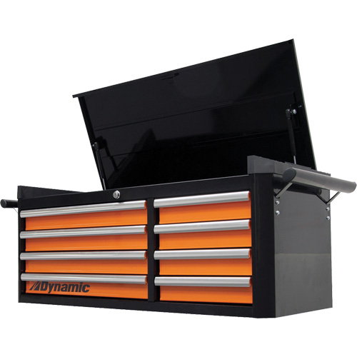 Top Chest, 42" W, 8 Drawers, Black/Orange Oxymax Inc