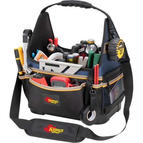 Molded Base Electrical/HVAC Tool Carrier, Ballistic Polyester, 20 Pockets, Black/Blue Oxymax Inc