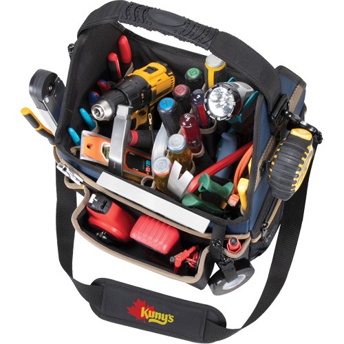 Molded Base Electrical/HVAC Tool Carrier, Ballistic Polyester, 20 Pockets, Black/Blue Oxymax Inc