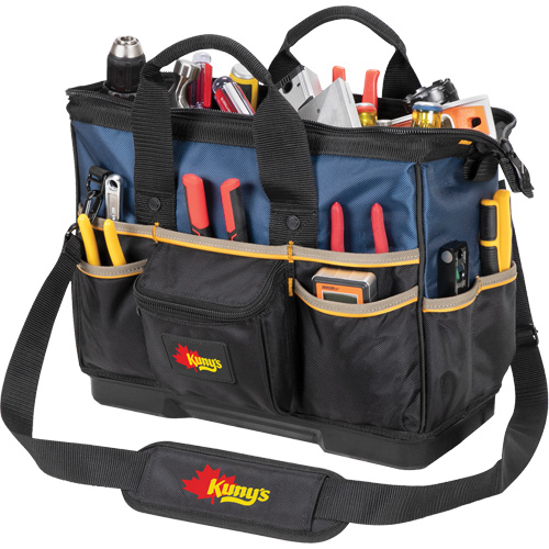 Molded Base Big-Mouth Tote Tool Bag, Ballistic Polyester, 23 Pockets, Black/Blue Oxymax Inc