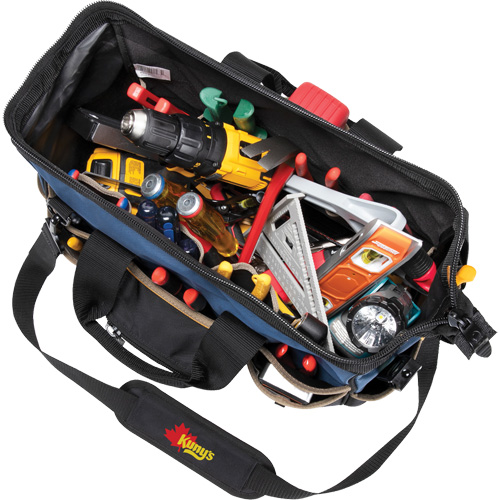 Molded Base Big-Mouth Tote Tool Bag, Ballistic Polyester, 23 Pockets, Black/Blue Oxymax Inc