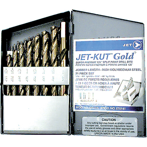 GF21R Jet-Kut&reg; Gold Super Premium Drill Bit Set, 21 Pieces, Steel Oxymax Inc