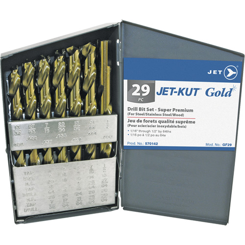 Jeu de forets de premi&egrave;re qualit&eacute; JET-KUT GOLD, 29 morceaux, Acier alli&eacute; Oxymax Inc