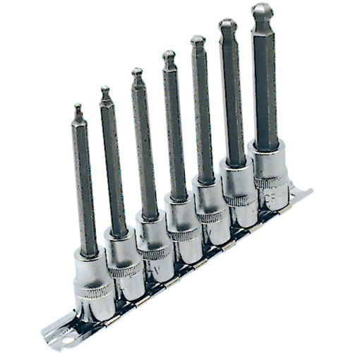 Jeu de douilles &agrave; embouts longs et sph&eacute;riques de 4" SAE LHSW-3807, Sph&egrave;re hexagonale, Prise 3/8", 7 mr Oxymax Inc