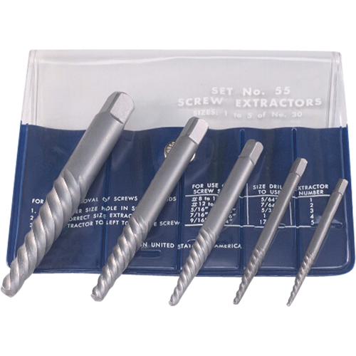 Extracteurs de vis - Jeu d'extracteurs de vis avec pochette repliable, 5 morceaux, Acier &agrave; haute teneur en carbone Oxymax Inc