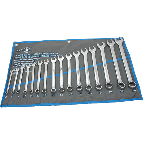 Fully Polished Long Pattern Combination Wrench Set, Combination, 16 Pieces, Metric Oxymax Inc