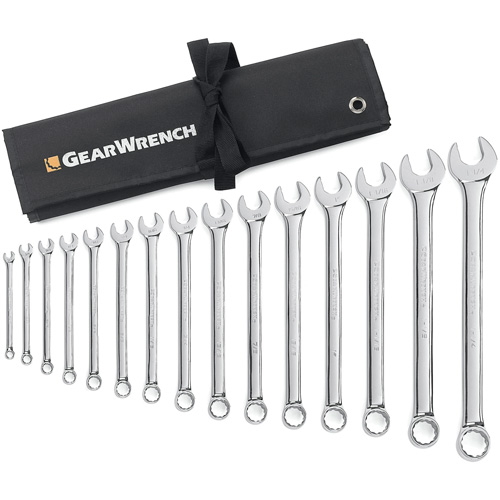 12-Point Long Pattern Wrench Set with Tool Roll, Combination, 15 Pieces, Imperial Oxymax Inc