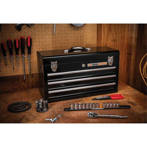 Portable Tool Box, 20" W, 3 Drawers, Black Oxymax Inc