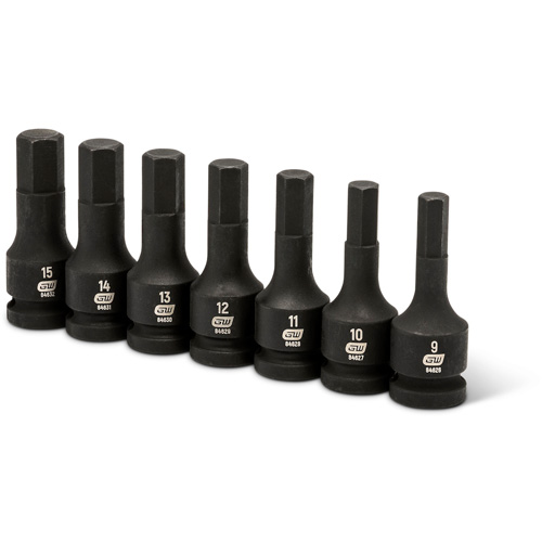 Impact Metric Bit Socket Set, Hex, 1/2" Drive, 7 Pcs Oxymax Inc