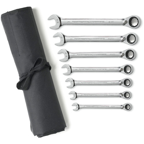 Jeu de cl&eacute;s &agrave; cliquets r&eacute;versibles SAE &agrave; 12 pans et 72 dents avec pochette &agrave; outils enroulable, Combinaison, 7 morceaux, Imp&eacute;rial Oxymax Inc